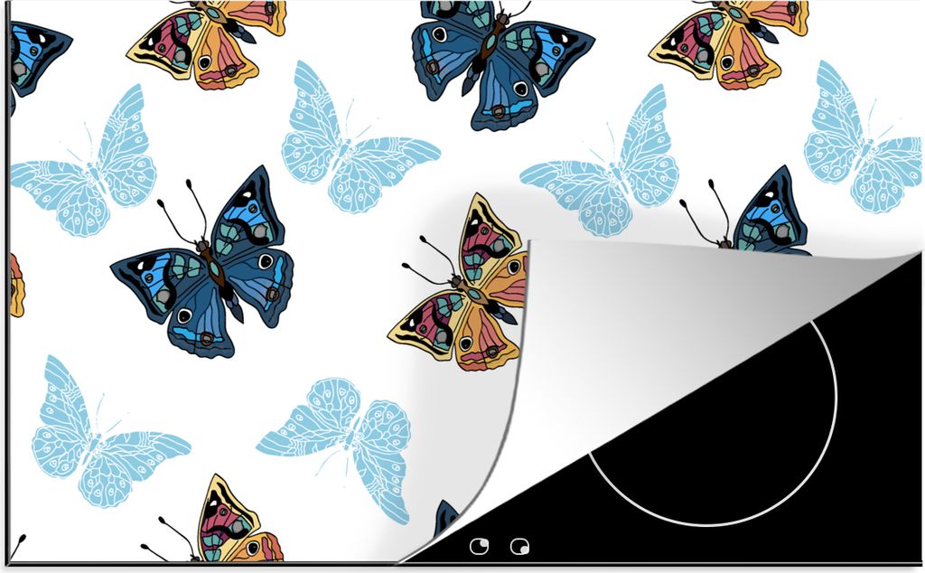 KitchenYeah Herdabdeckplatte Schmetterling - Insekten - Muster - Sommer , 85x52cm, Küche Deko, Glaskeramikkochfeld Herdabdeckung, Abdeckplatte f...