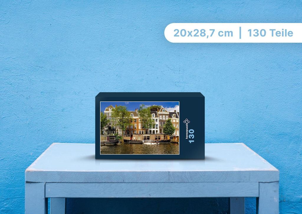 hansepuzzle 105163 - Amsterdam Puzzle, 130 Teile, Orte, 28,7 x 20,0cm mit hochwertiger Aufbewahrung, Kartonbox und wiederverschließbarem Beutel