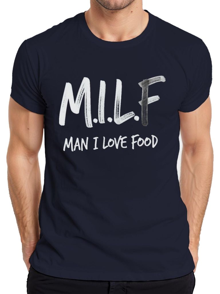 M.I.L.F Man I Love Food lustig Foodie Geschenk Geburtstag Grill Herren T-Shirt, Navy, M