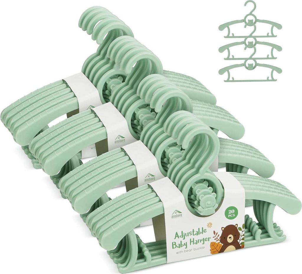 20 Stück Kunststoff-Babyhänger - ausziehbare Kinderkleiderhänger - platzsparende Haken - rutschfeste Kleiderbügel für Kleinkinder - grün - Kl...