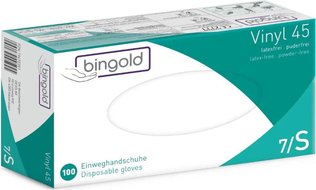 BINGOLD Einweghandschuh Vinyl 45 604650 S tr 100St