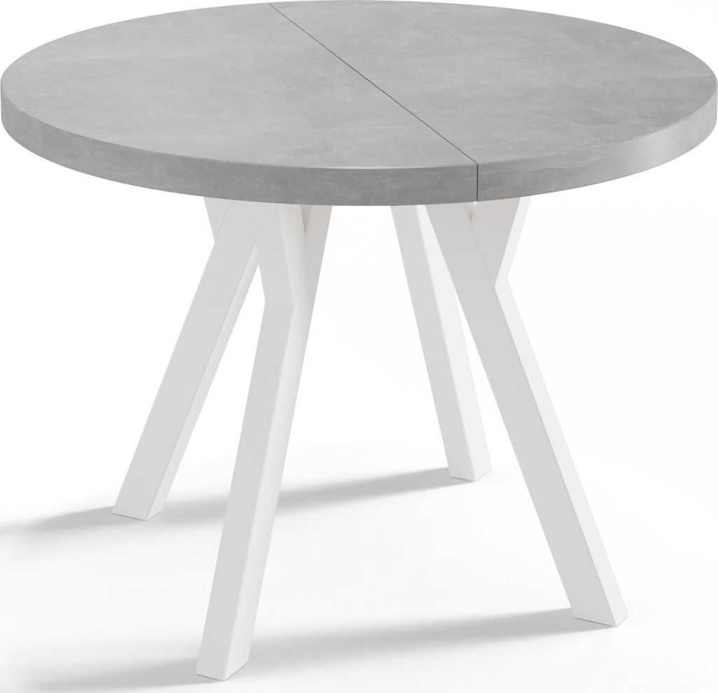 Designer Runder Ausziehbarer Esstisch - Loft-Stil, Industriell, Platzsparend - Weiße Beine - 100 bis 200 cm - für 8-10 Personen - Hergestellt in ...
