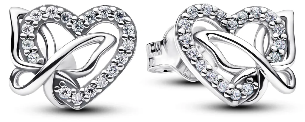 Boucles d'oreilles clous en argent cœur papillon pour femme Pandora