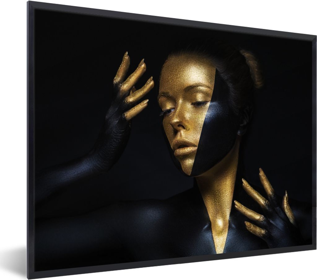 MuchoWow Gerahmtes Poster Make-up - Kunst - Frau - Luxus - Gold 40x30 cm - Poster mit Schwarzem Bilderrahmen Wandposter Rahmen Foto Bilder - Kuns...