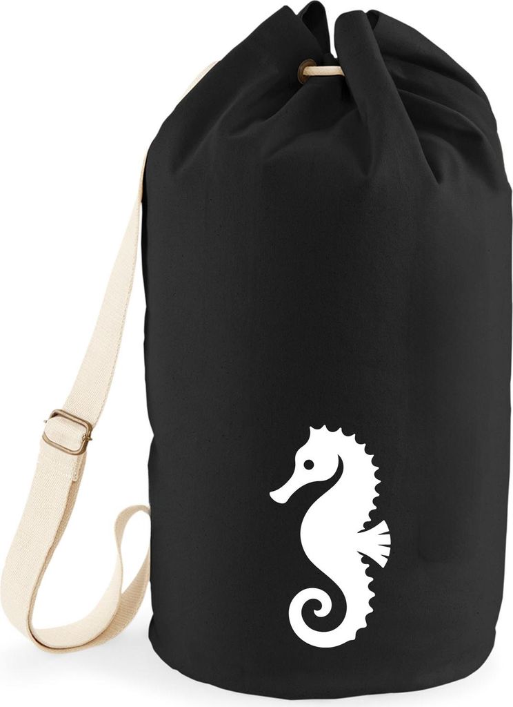 Huuraa Seesack Seepferdchen Silhouette 20 Liter Black Baumwolle Rucksack Geschenkidee