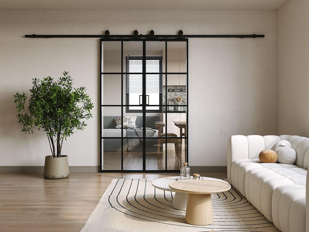 Doppel-Schiebetür mit Laufschienensystem - Aluminium & Sicherheitsglas - 2 x 205 x 63 cm - WILDEN II