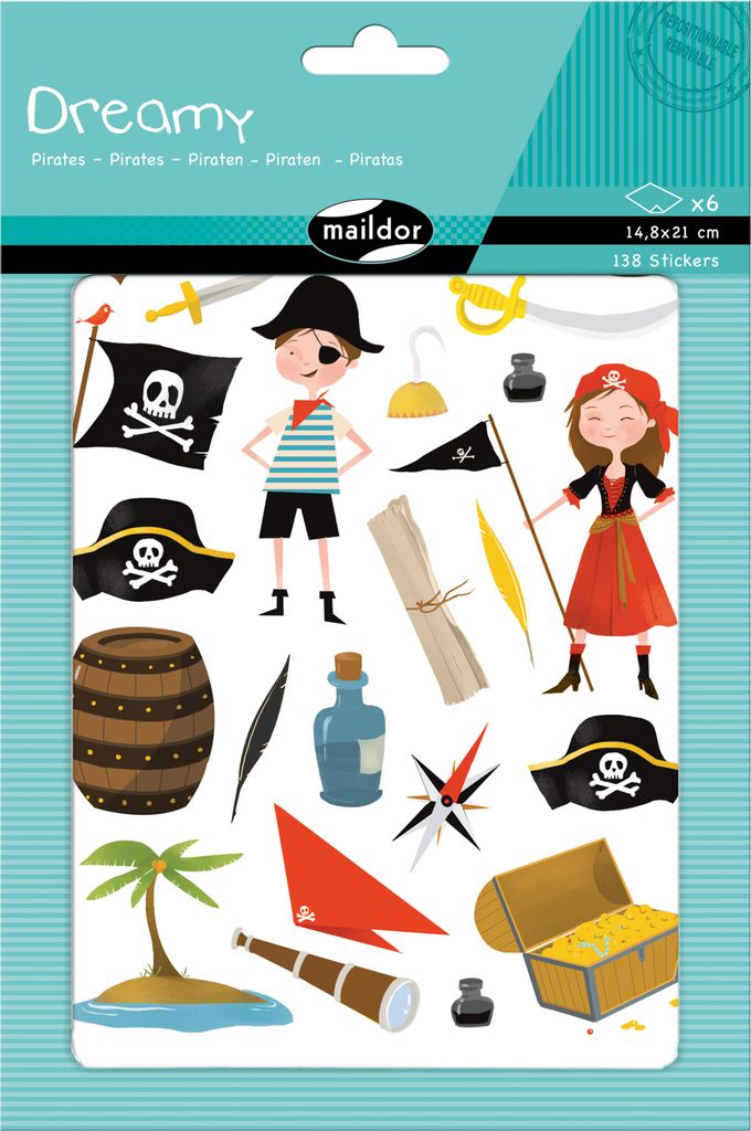 Maildor 10x Dreamy, 6 Stickerbogen 14,8x21cm, Piraten - Mehrfarbig AE136O