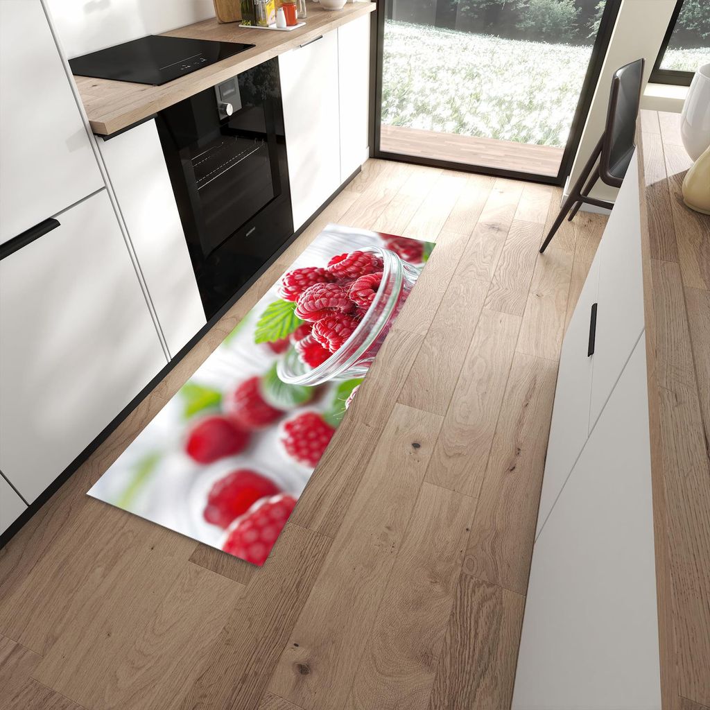 Küchenteppich 60x180cm rutschfest & abwischbar PVC Läufer - Frische Himbeeren