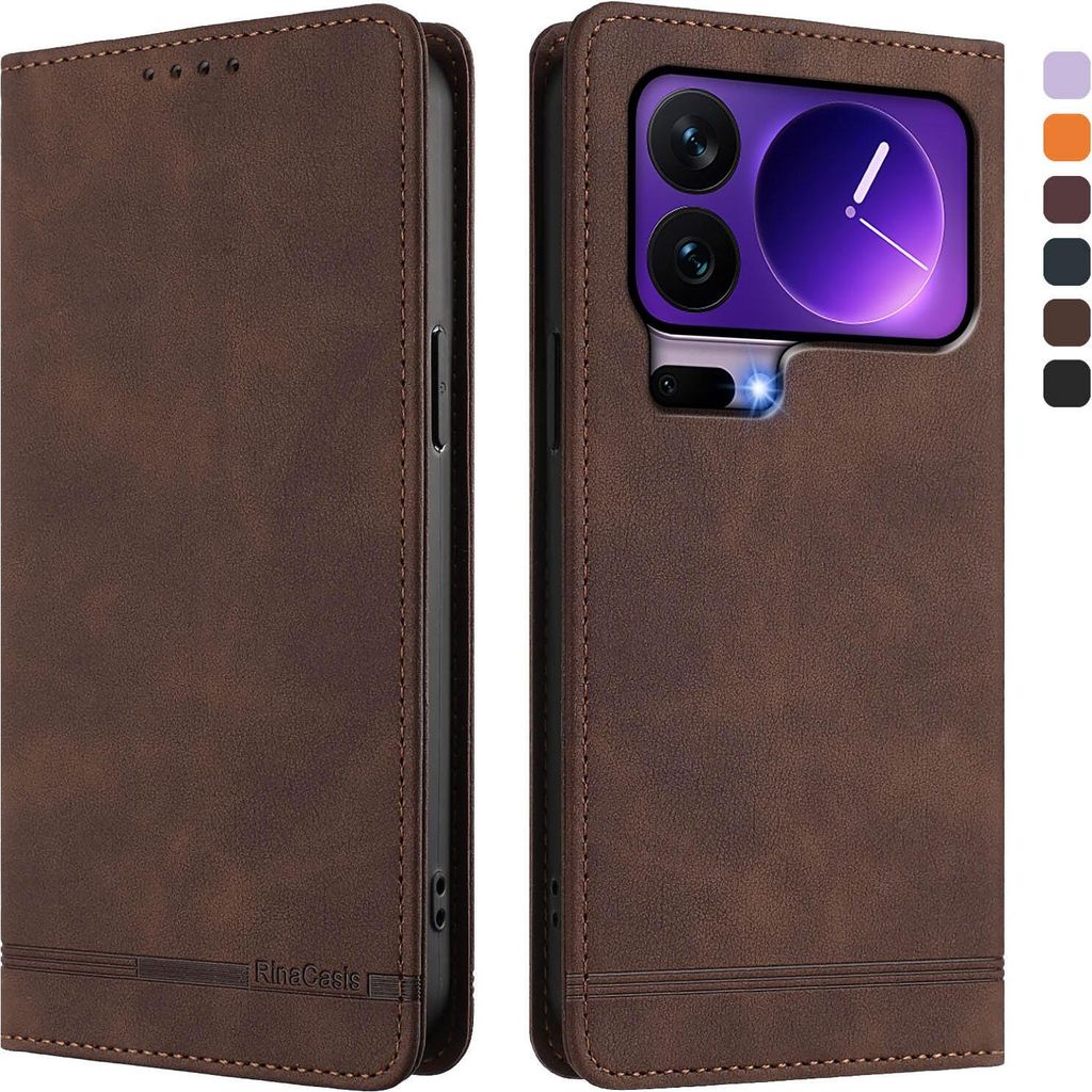 Hülle für Xiaomi 17 Pro, Retro Kunstleder Ständer Klapphülle mit Kartenfächer und Magnetische Braun