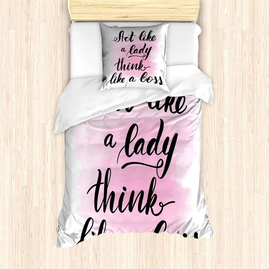 ABAKUHAUS Mädchen Boss Bettbezug Set, Inspiration Act Like a Lady Think Like a Boss Beschriftung Grafik, 135 x 200 cm + 80 x 80 cm, Charcoal Grey ...