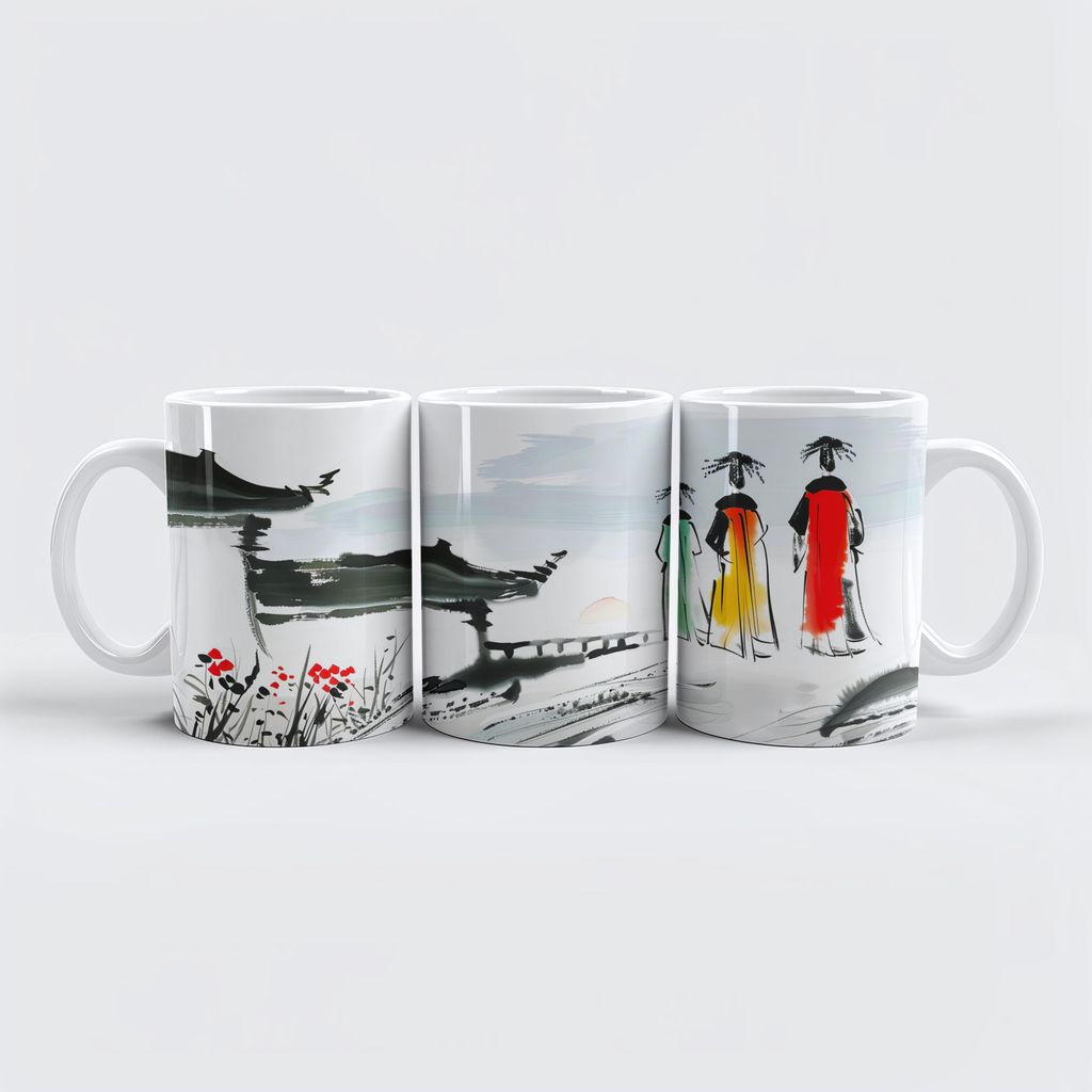 raxxa Premium-Tasse "Visitors at a Temple Courtyard"
