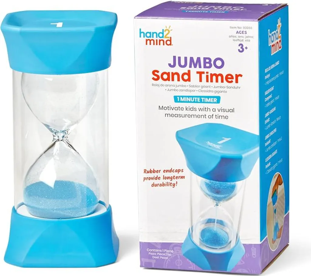 Sablier 1 minute bleu géant pour brossage des dents et jeux d'enfants
