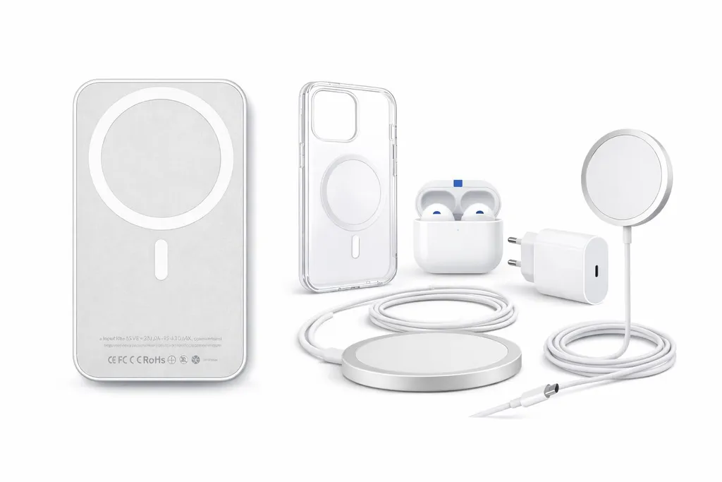 Kit iPhone avec Batterie 5000 mAh MagSafe et Chargeur Rapide 20W - Blanc
