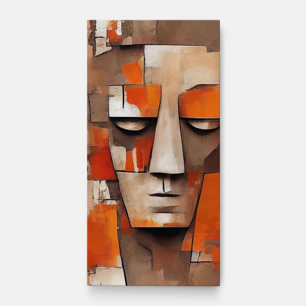 ARTHUB Leinwandbild 60x120 cm, Orange Male Face | Wohnzimmerdekoration, Hängende Bilder, Wanddekoration, Heimdekoration, Abstrakte, Abstrakte Kunst