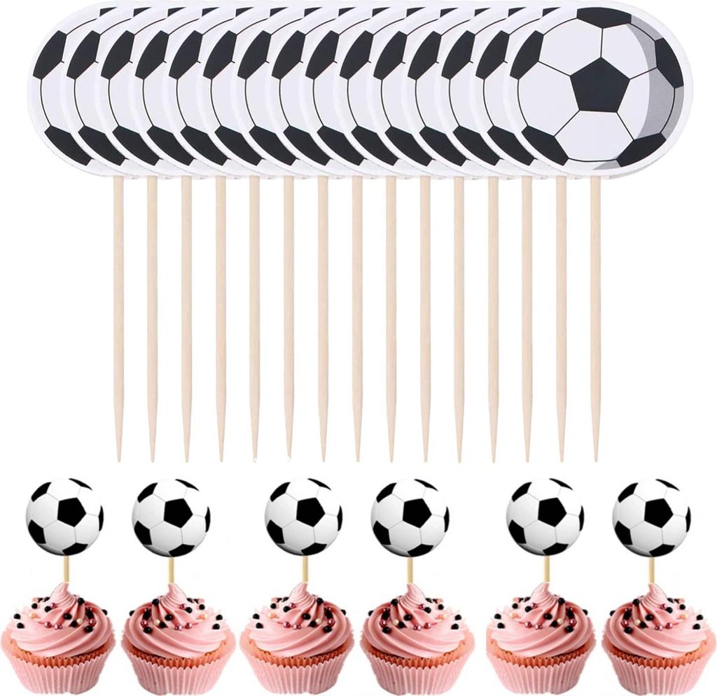 Fussball Cupcake Topper Fussball Muffin Deko, 24 Stück Fußball Kuchen Toppers Fußball Deko Torte Fussball Muffin Deko Tortenaufleger Fussball f...