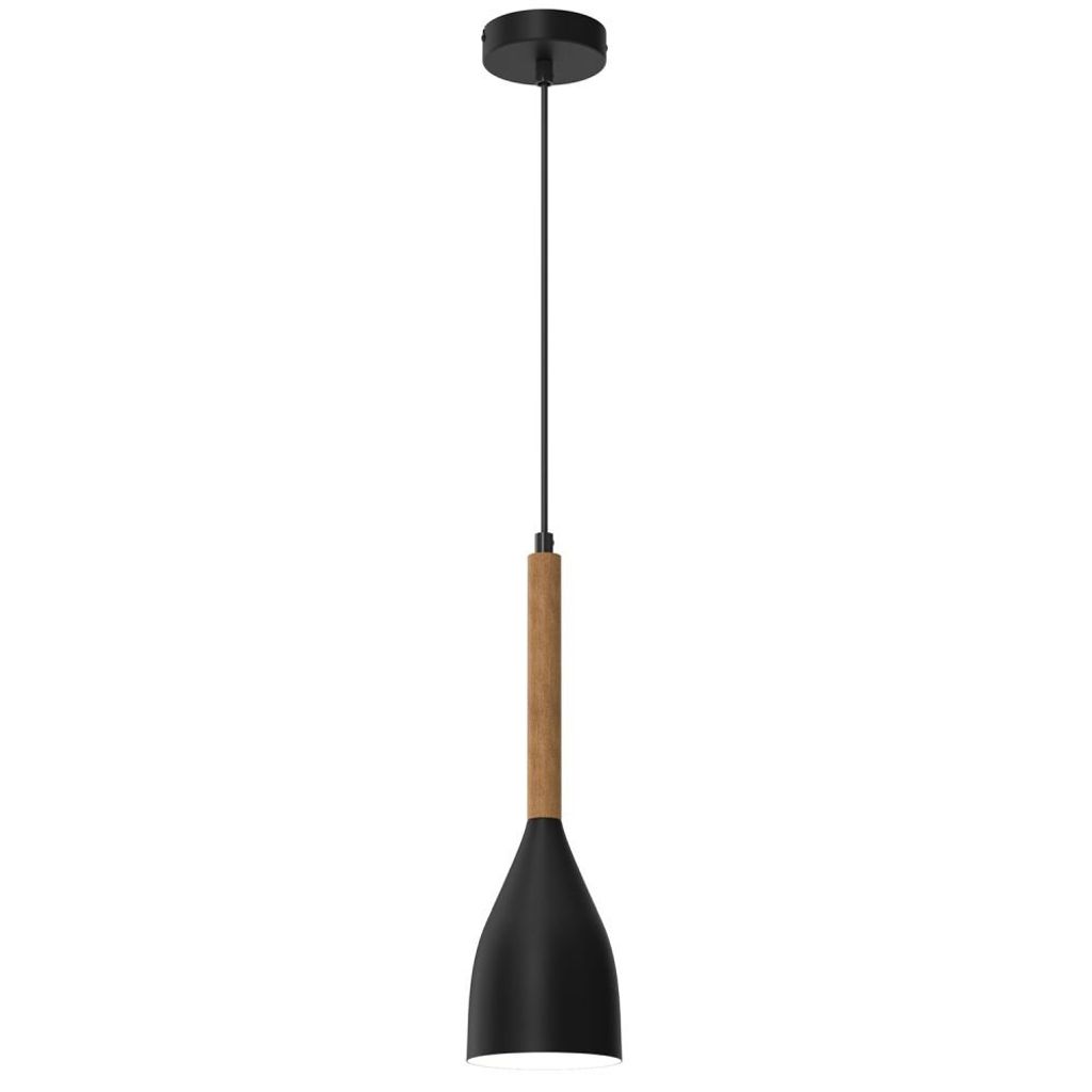 Černá závěsná lampa s dřevěným prvkem Muza NEW 1xE27 15W Obrázek produktu 