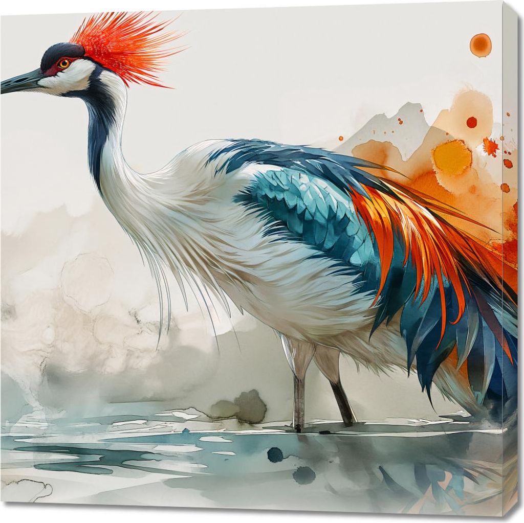 Bild 90x90cm Kranich in Aquarell