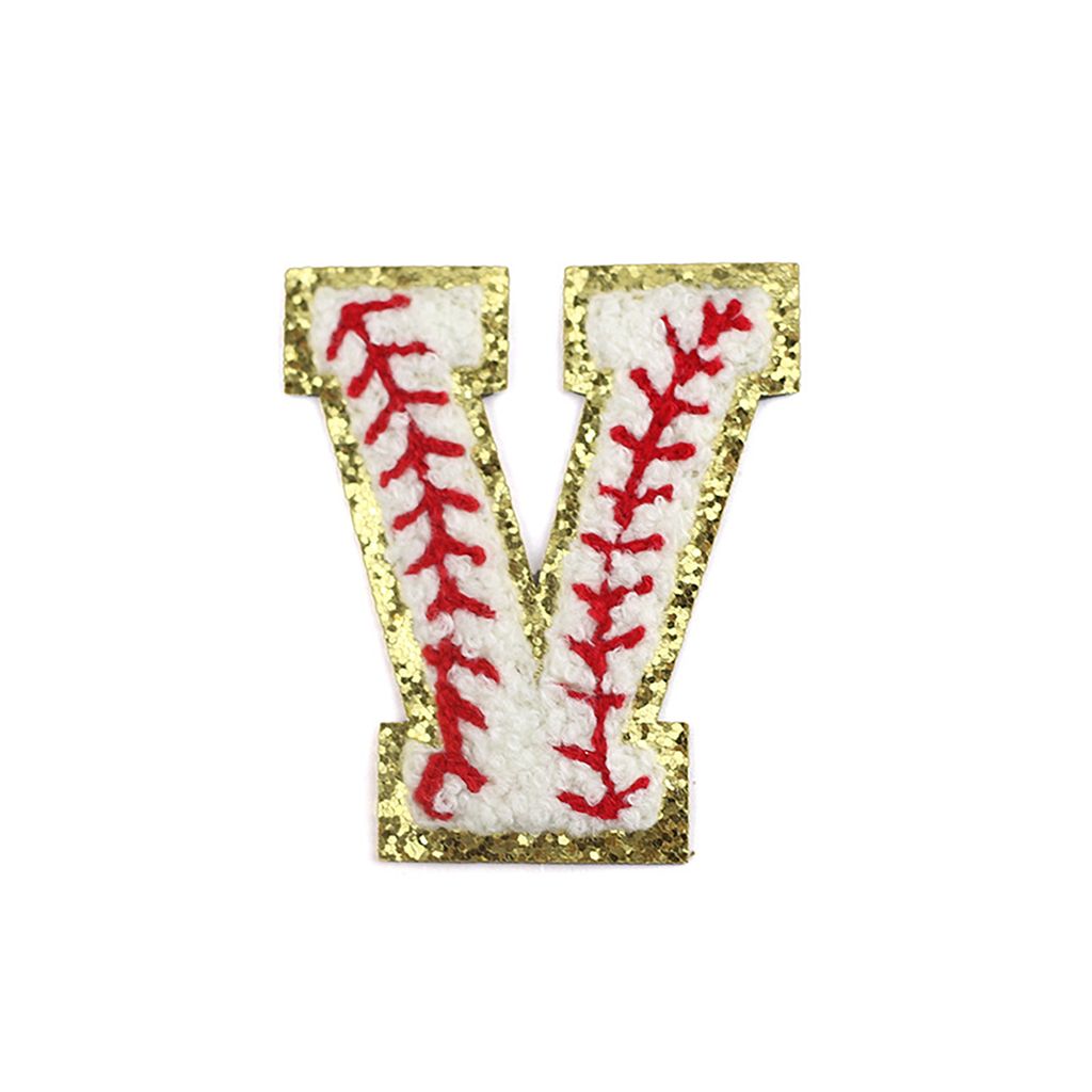 Bekleidungsfleck gute Haftung Tränenresistente abnehmbare fadelige Buchstabenmuster Baseball Abzeichen Nähflecken Kleidungsstück Zubehör-V Weiß
