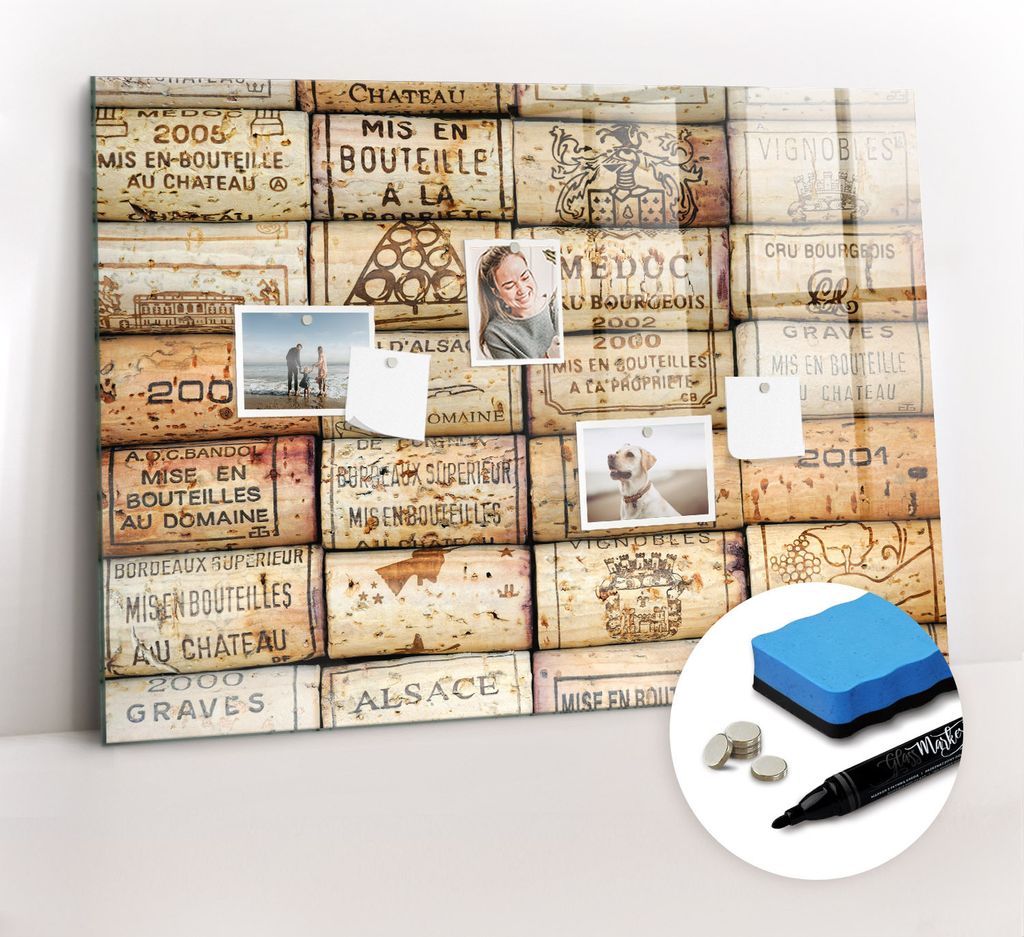 Magnetpinnwand Memoboard - Zubehörsatz - Schwarzer Marker + Schwamm + Magnete - 100 x 70 cm - Weinkorken