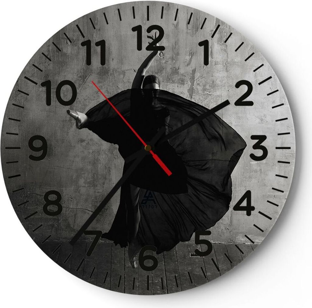 Wanduhr - Rund - Glasuhr - Tanz Schwarz Kleid - 30x30cm - Schleichendes Uhrwerk - Lautlos - zum Aufhängen bereit - Dekoration Modern - Wanddekorat...