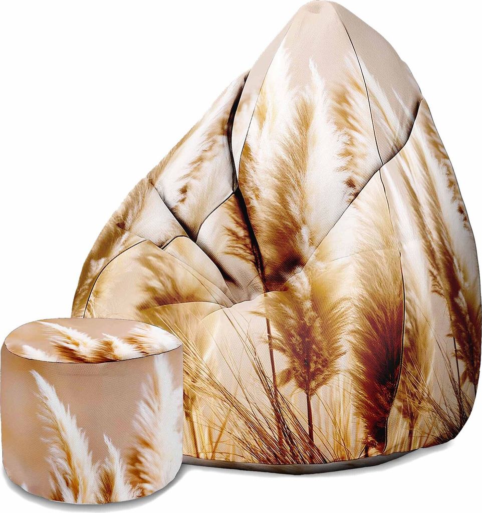 Dreamroots Bean Bag 80x80x120cm Sitzsack mit Lehne und Hocker und Bezug Sitzkissen Boden Sack Bubibag Sitzsack Sitzsack mit Füllung mit Pampas Grass