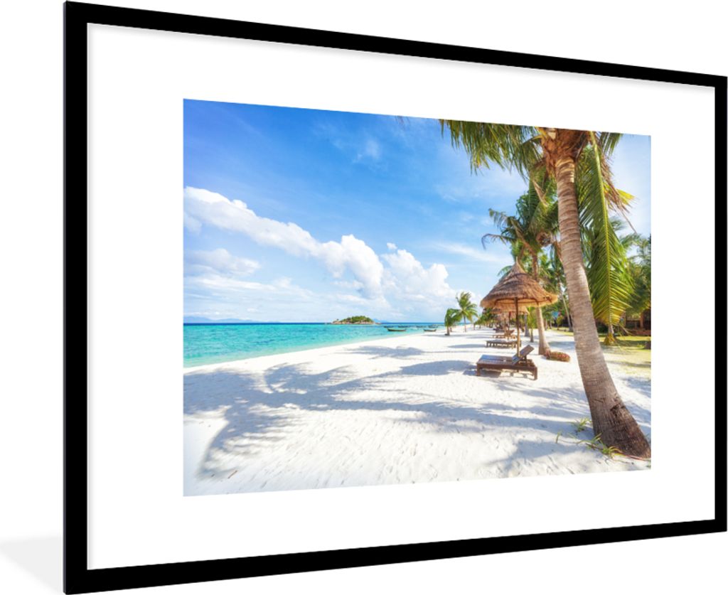 MuchoWow MuchoWow Gerahmtes Poster Strand - Meer - Palmen 90x60 cm - Poster mit zchwarzem Bilderrahmen - Wanddekoration - Fotos