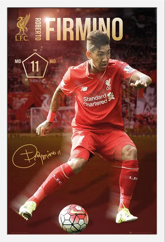 Affiche Roberto Firmino Liverpool cadre blanc vitre acrylique Shinsuke