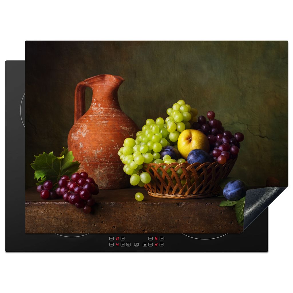 KitchenYeah Herdabdeckplatte Rustikal - Obst - Korb - Stilleben , 70x52cm, Küche Deko, Glaskeramikkochfeld Herdabdeckung, Abdeckplatte fùr Koch...