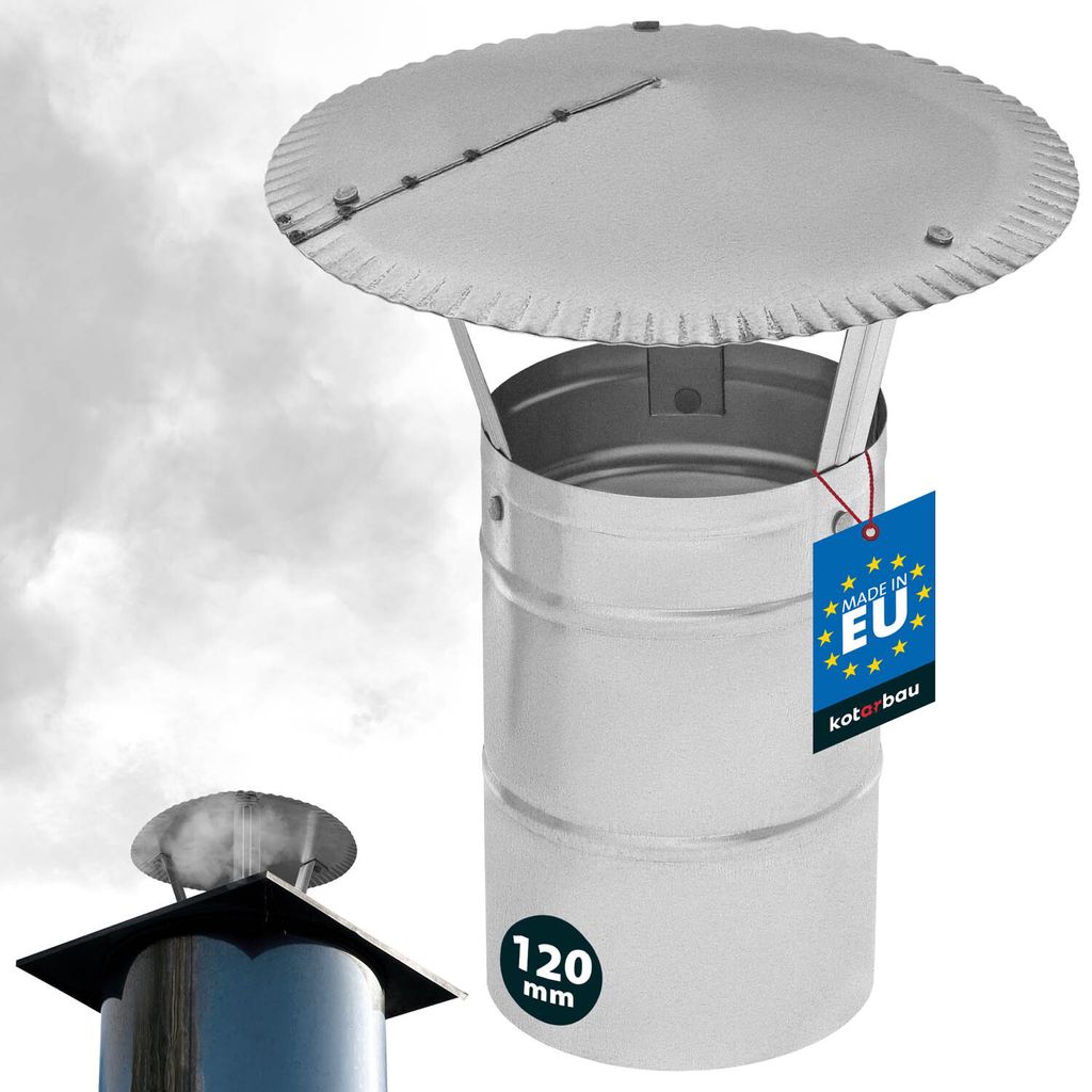 KOTARBAU Schornsteinhaube verzinkter Stahl 120 mm Schornstein Regenhaube | Kaminabdeckung Schornsteinabdeckung Abdeckhaube Schornstein | Regenhau...