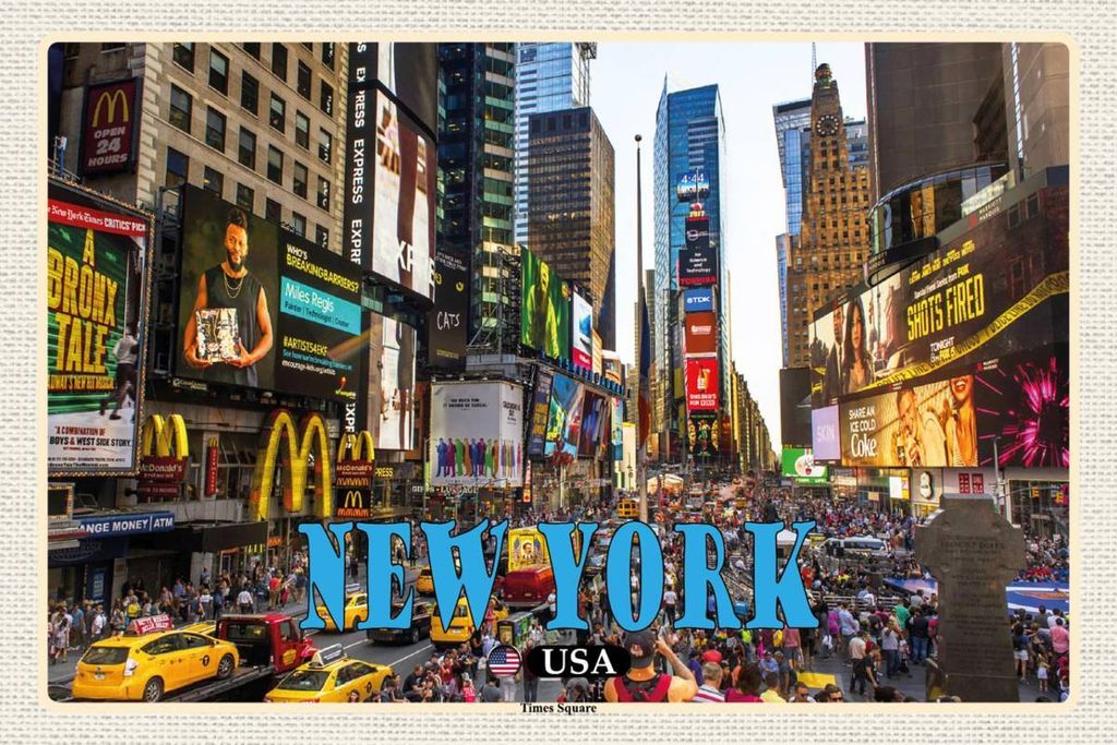 vianmo Holzschild 12x18 cm New York USA Times Square Zentrum Bildmotiv Reisemotiv Abenteuer Reisen