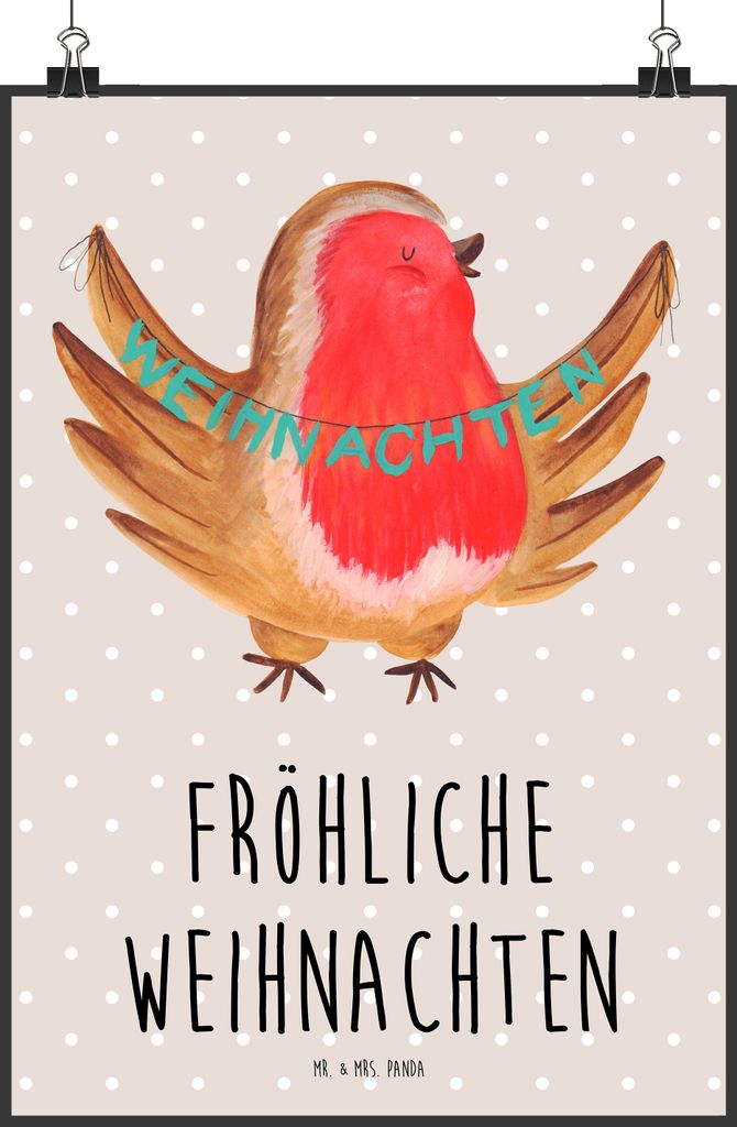 Mr. & Mrs. Panda Bild Rotkehlchen Weihnachten DIN A2 - Produktbild 