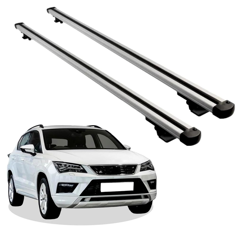 Grundträger Dachträger für SEAT ATECA ab Baujahr 2016 V1 Silber, Querträger, Dachlastträger, Dachgepäckträger, Gepäckträger