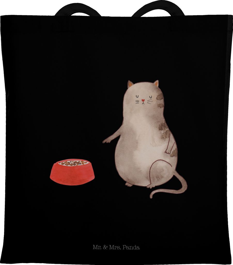 Mr. & Mrs. Panda Tote Bag Katze Fressen - Schwarz - Geschenk, Laptoptasche, Einkaufstasche, Schultasche, Tasche, canvas