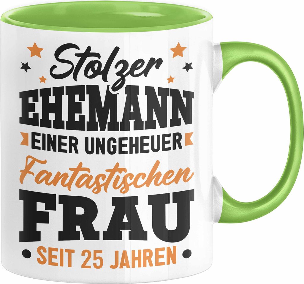Silberhochzeit 25 Jahre Verheiratet Tasse Geschenk Ehemann 25. Hochzeitstag Kaffee-Becher Stolzer Ehemann (Grün)
