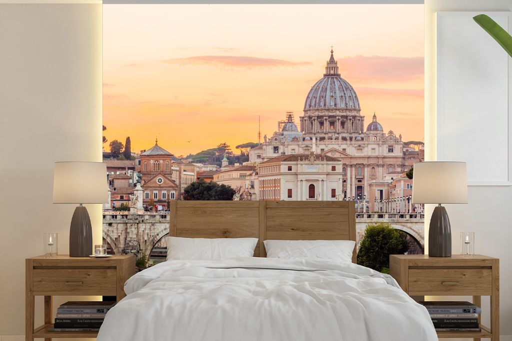 MuchoWow Fototapete für Wohnzimmer oder Schlafzimmer Wandtapete Vinyl Motivtapete Italien - Skyline - Rom - 240x240 cm - Schlafzimmer-Tapete