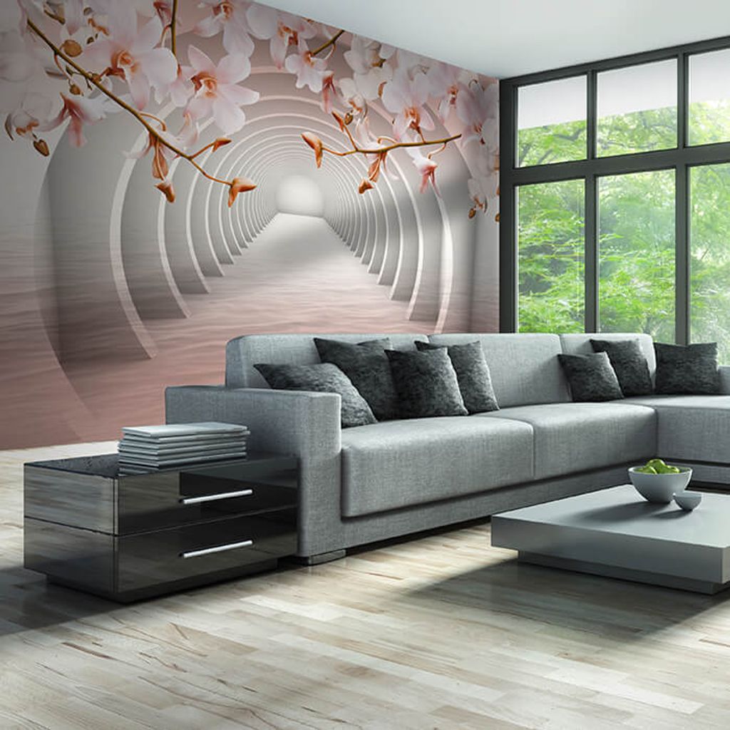 Fototapete Tunnel Rosa Blumen M3935 – selbstklebende Strukturtapete 260g / 400x280cm