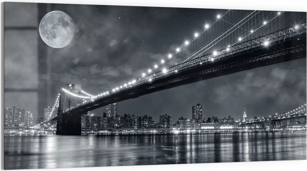 DEQORI Glasbild Acryl 100x50 cm 'Mond über Manhattan' Wandbild Bild modern Deko