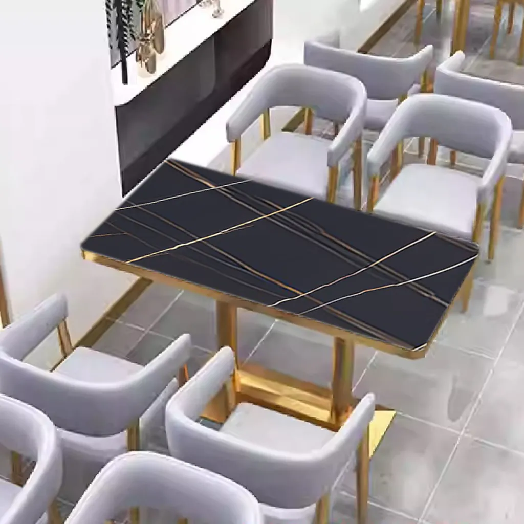 Table Haute Polyvalente Noire Or 120 cm - Bureau ou Table de Bar Chic