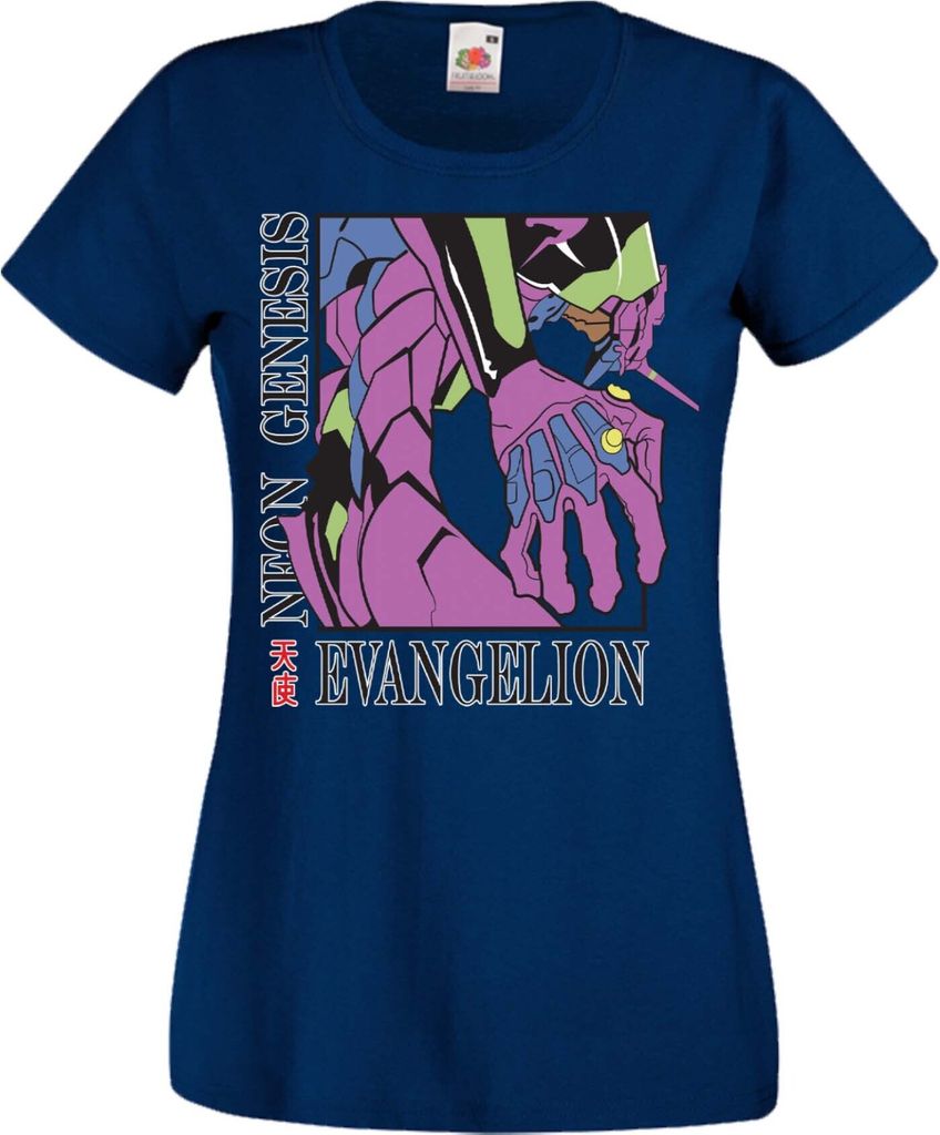 Damen T-Shirt Manga Anime Neon Anime Genesis Manga Evangelion Gendo Ikari Gendo Ikari, Lady S / Dunkelblau