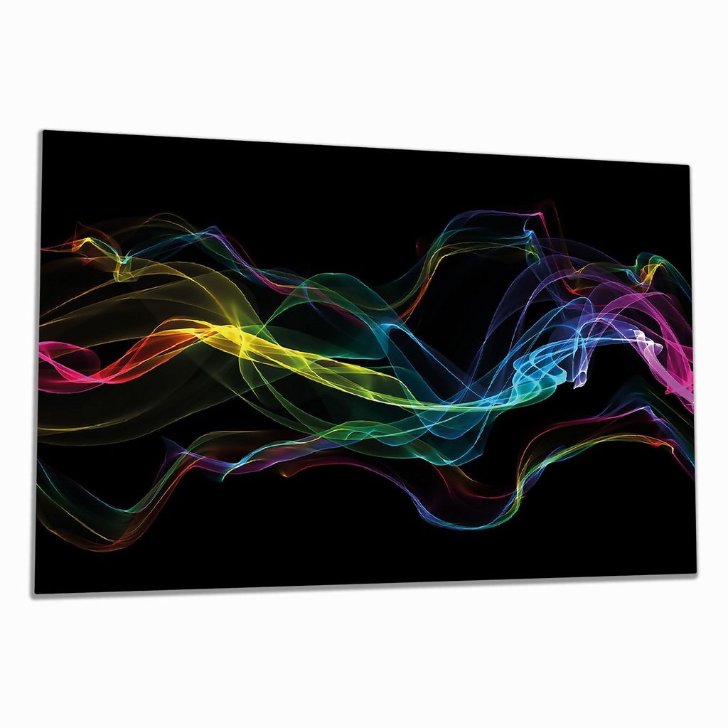 Wallario Herdabdeckplatte aus Glas, Größe 90 x 52 cm 1-teilig, Motiv Bunter Rauch vor schwarzem Hintergrund