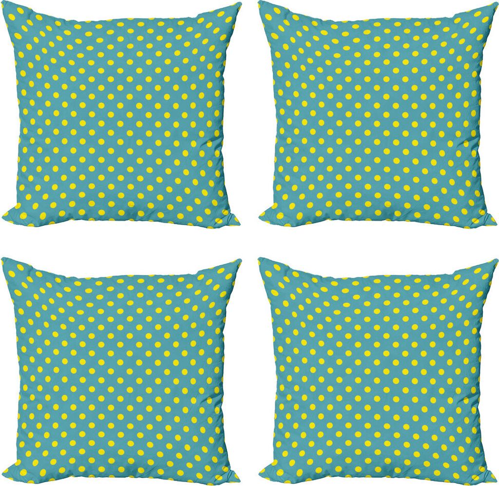 ABAKUHAUS Gelb und Blau Kissenbezug Set (4 Stück), nostalgische Dots, Moderner Doppelseitiger Digitaldruck, 50 cm x 50 cm, Teal Yellow