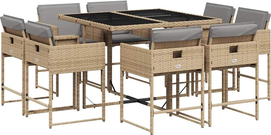 vidaXL 9-tlg. Garten-Essgruppe mit Kissen Beigemischung Poly Rattan