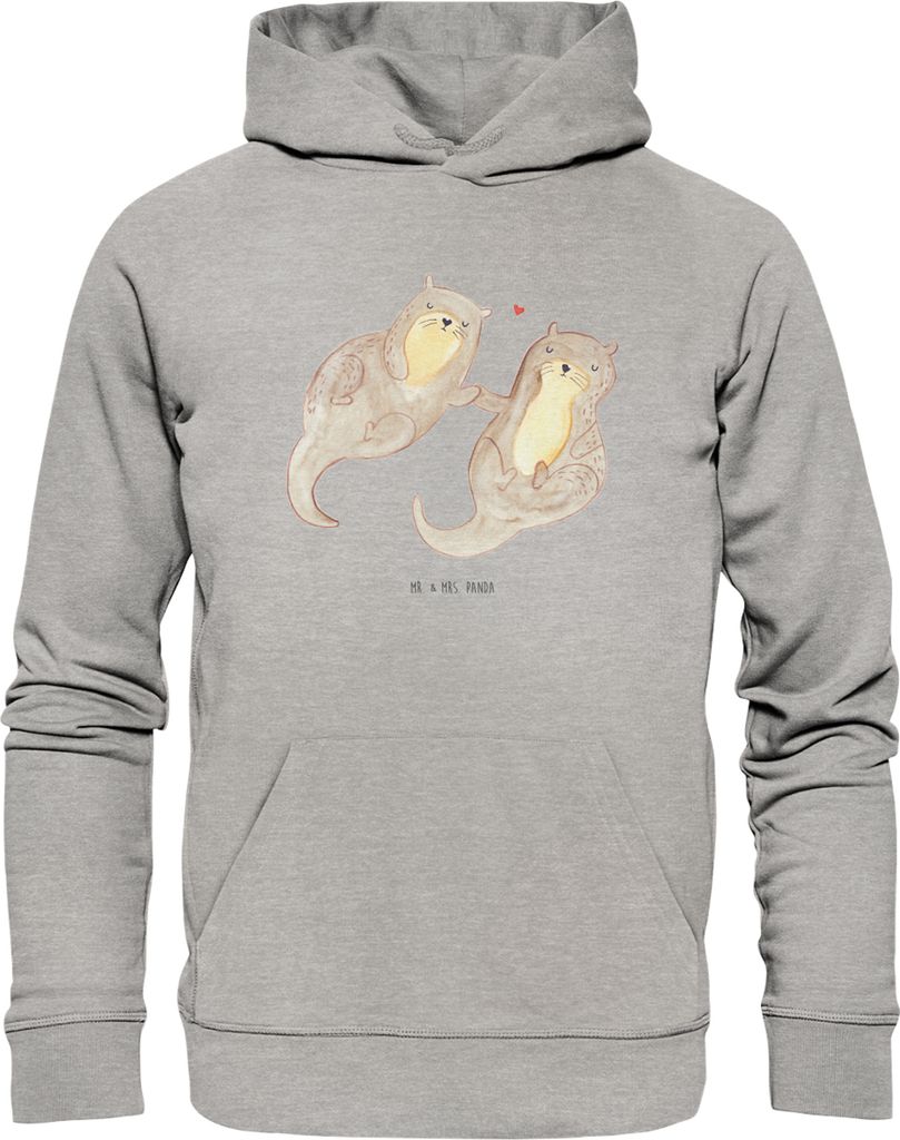 Mr. & Mrs. Panda Nachhaltiger Hoodie Otter Hände halten Größe XXL - Heather Grey - Geschenk, Seeotter, Pullover, Kapuzenpulli, Paar, Händchen, ...