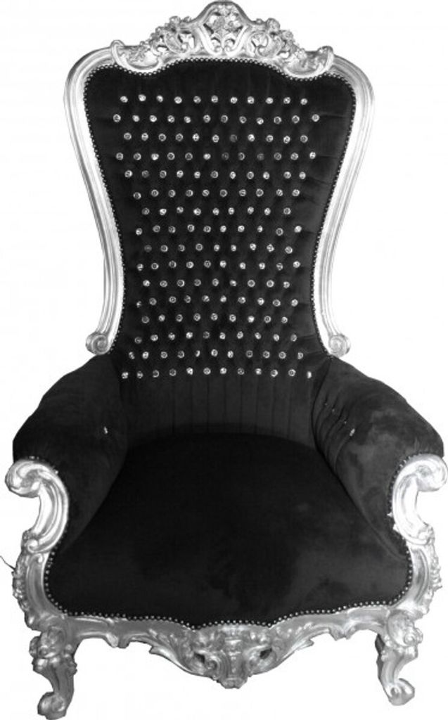 Casa Padrino Barock Thron Sessel Majestic Schwarz/Silber mit Bling Bling Glitzersteinen - Riesensessel -Thron Stuhl Tron