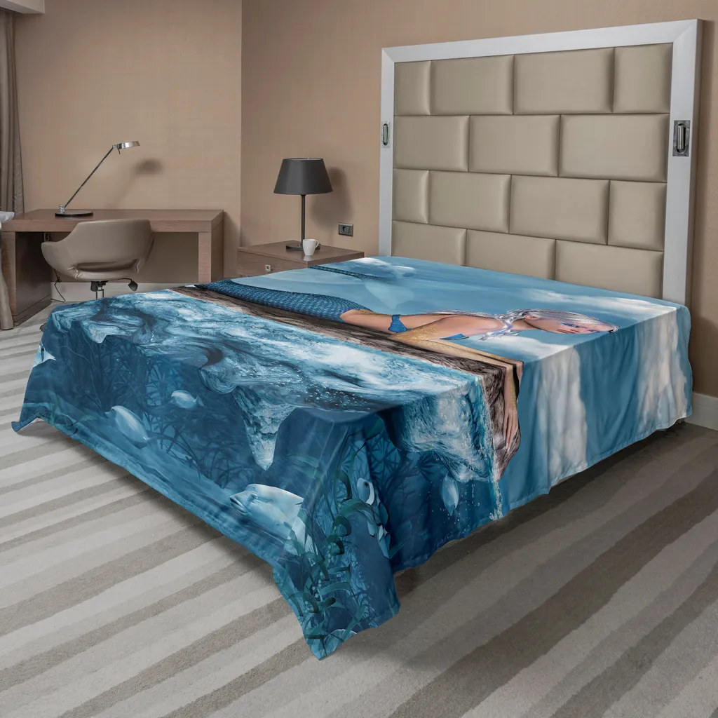 Drap de lit souple et confortable impression sirène 275 cm x 260 cm