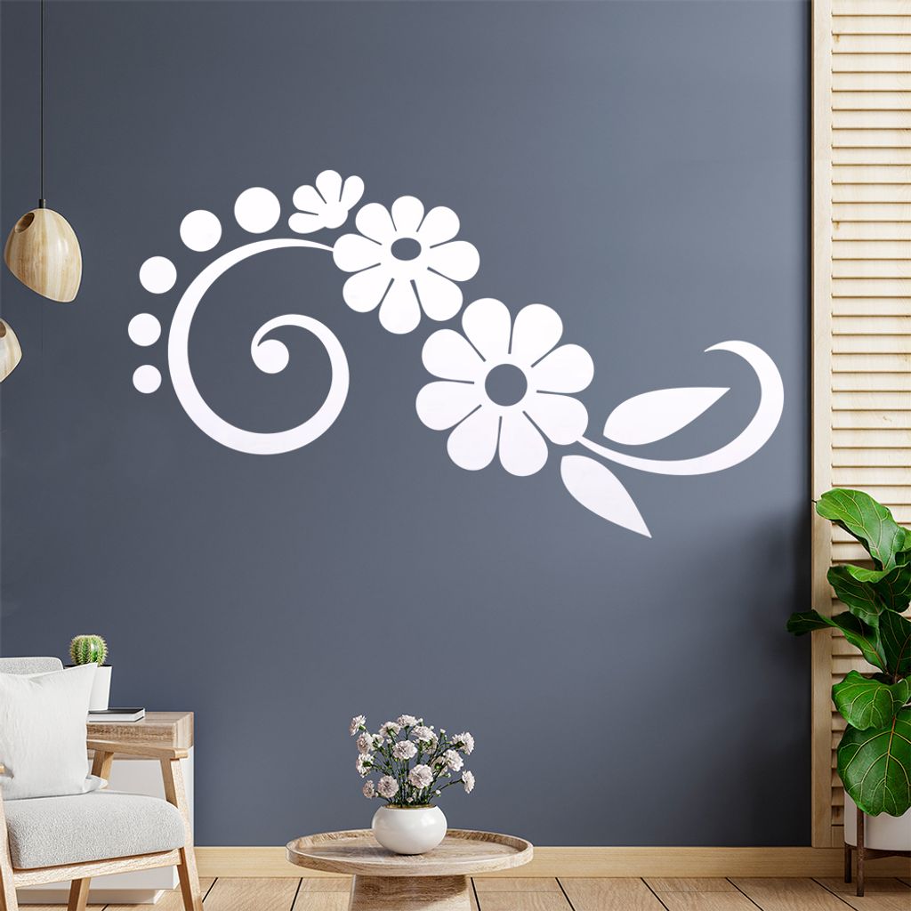 Blume - Linien Punkte Wandtattoo in 6 Größen - Wandaufkleber Wall Sticker - Dekoration, Küche, Wohnzimmer, Schlafzimmer, Badezimmer