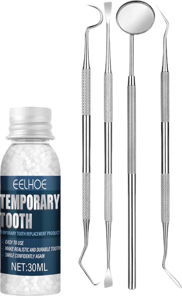 1 Set 30 ml Zahnreparaturkleber, praktische, schnelle Wirkung, effektive Plastizität mit sichelförmigem Reinigungswerkzeug, Mundpflege, PE-Materi...