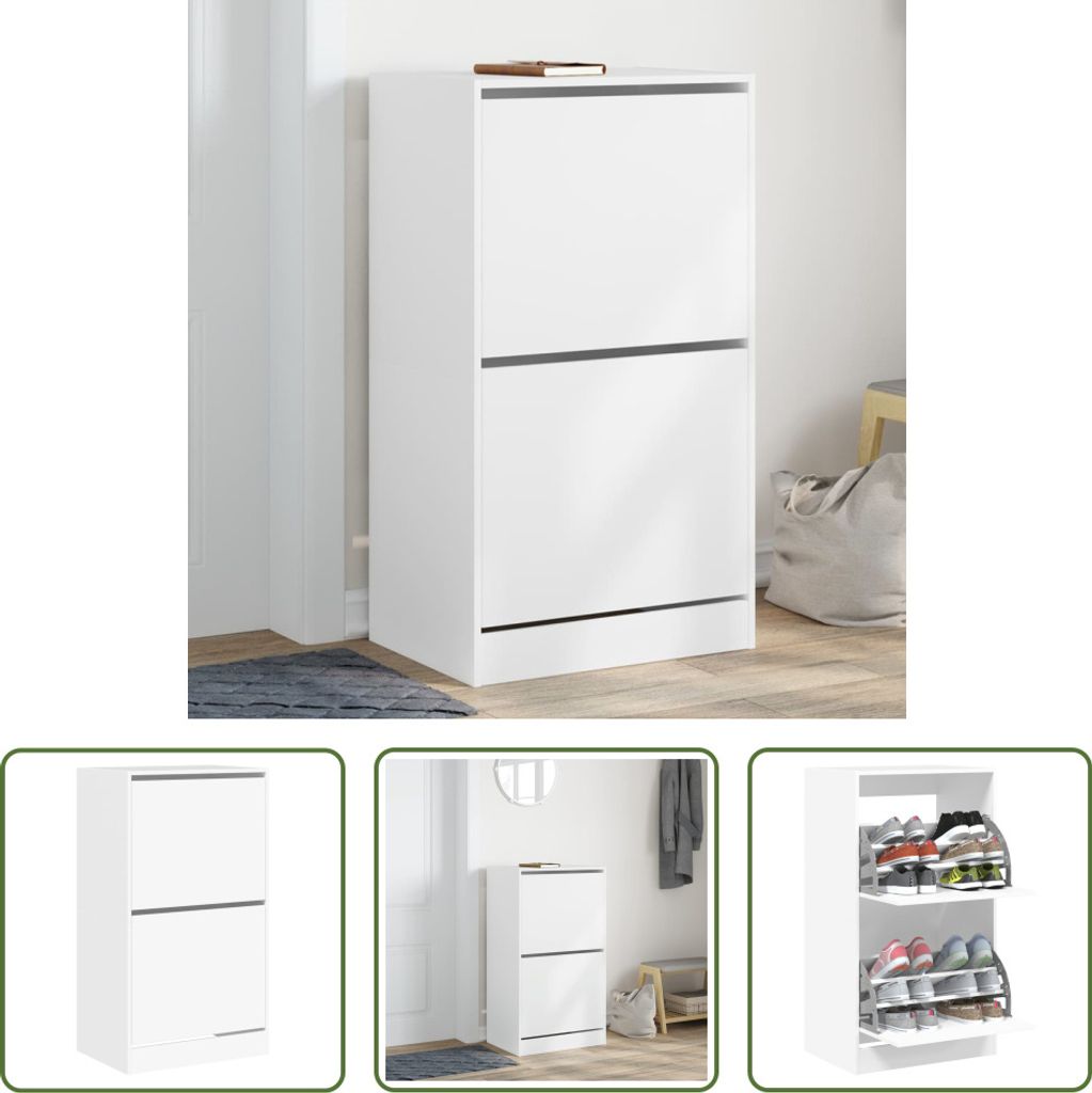 The Living Store Schuhschrank mit 2 Klappen Weiß 60x42x108 cm