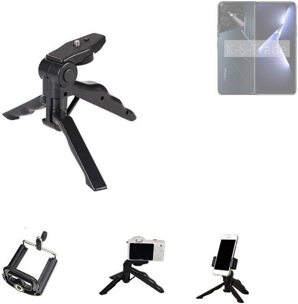 K-S-Trade Stativ Tisch-Ständer Dreibein Handy-Stativ Ständer kompatibel mit Tecno Pova Neo 3 Mini-Stativ Smartphone Tripod Handy-Stativ aus Plastik