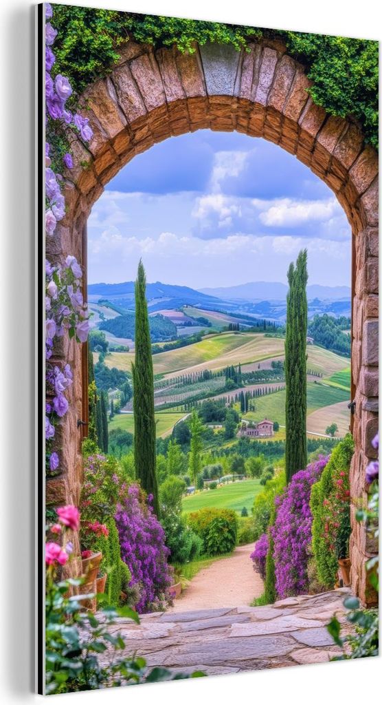 MuchoWow Wanddekoration Metall Metallbild Wandkunst 40x60 cm Ausblick - Toskana - Landschaft - Gateway MuchoWow Aluminium Gemälde - Wanddekoration...